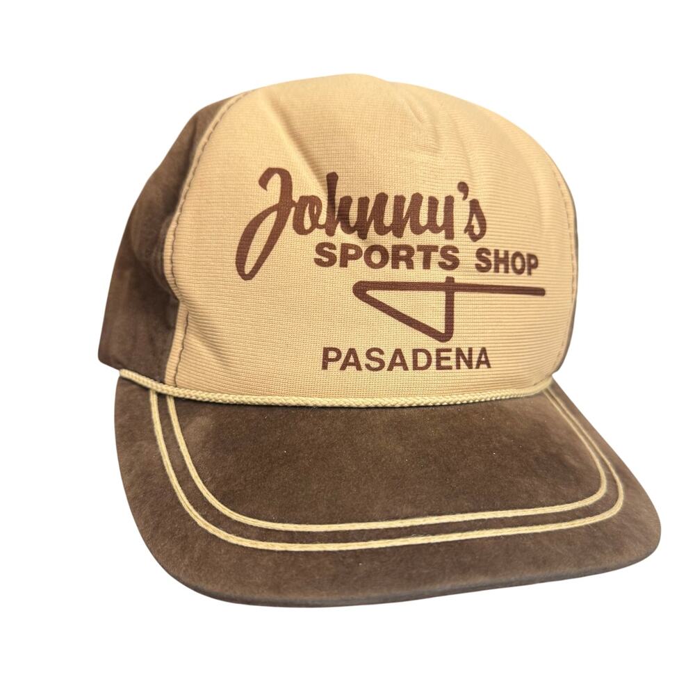 Vintage Johnny’s Sports Shop Pasadena Snapback Hat Cap Brown Retro Vibe